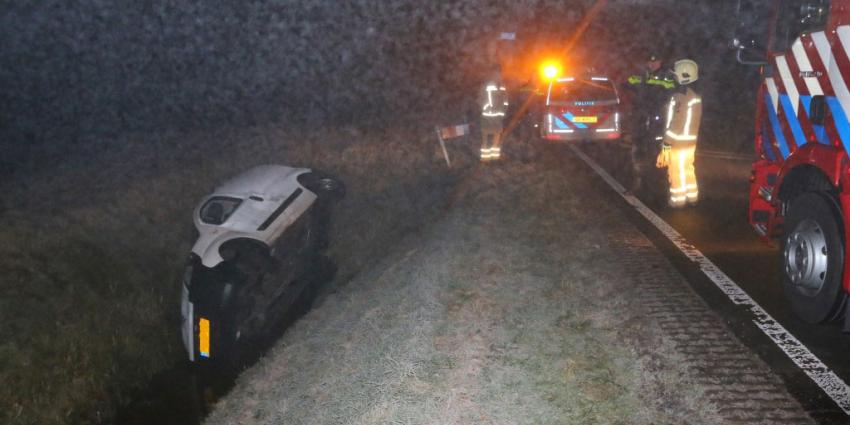 Auto te water door dichte mist en gladheid Auto te water door dichte mist en gladheid