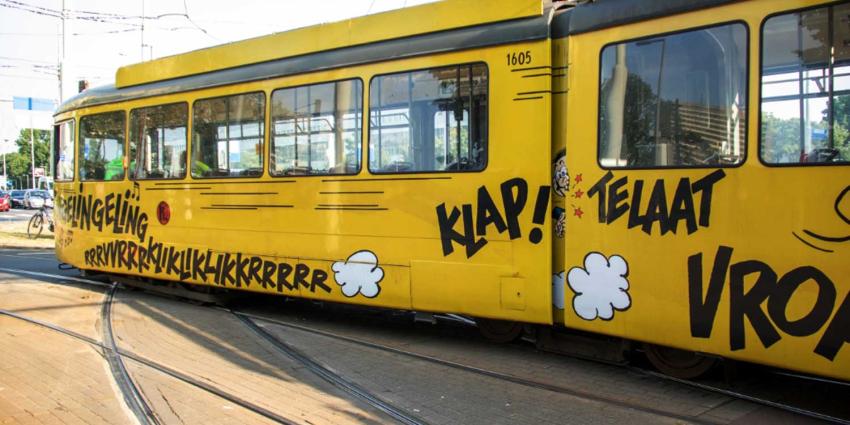 Tram beseft zelf dat ie in de problemen zit na ontsporing Tram beseft zelf dat ie in de problemen zit na ontsporing
