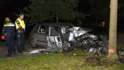 Auto botst frontaal op boom