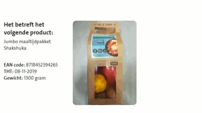 Allergenenwaarschuwing Jumbo Maaltijdpakket Shakshuka